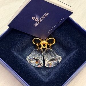 Retired Swarovski Crystal Memories Bells with Gold Bow in original box